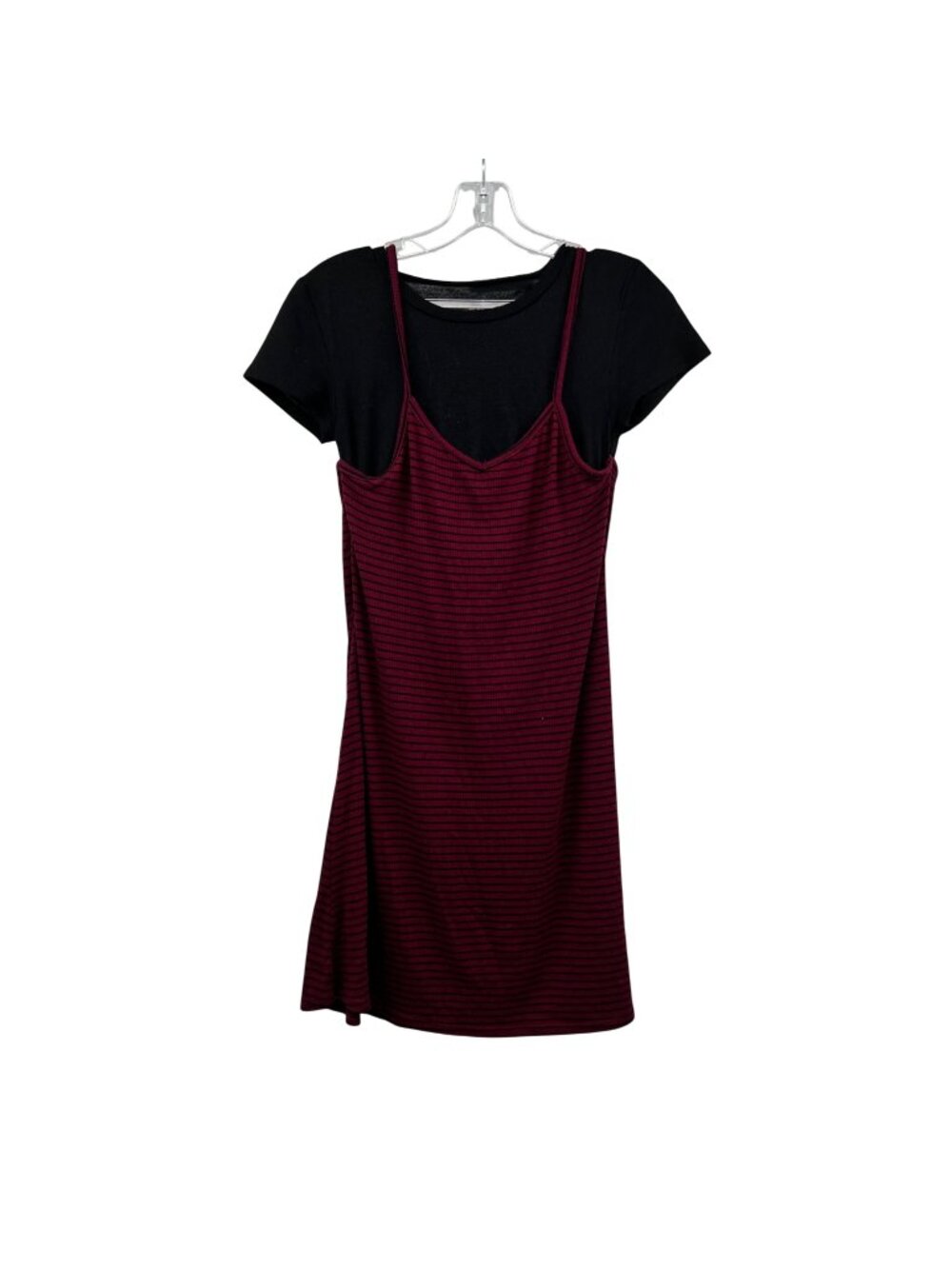 Arizona Jeans Womnes 2 Piece T-Shirt Slip Dress Black/Maroon Size Small 90s
